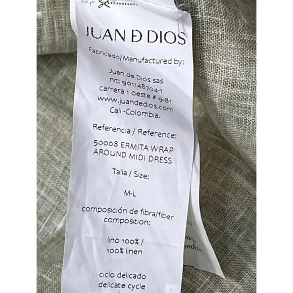 JUAN DE DIOS Sz M/L Ermita Wrap Around Midi Dress Green Palms Linen - Picture 4 of 16